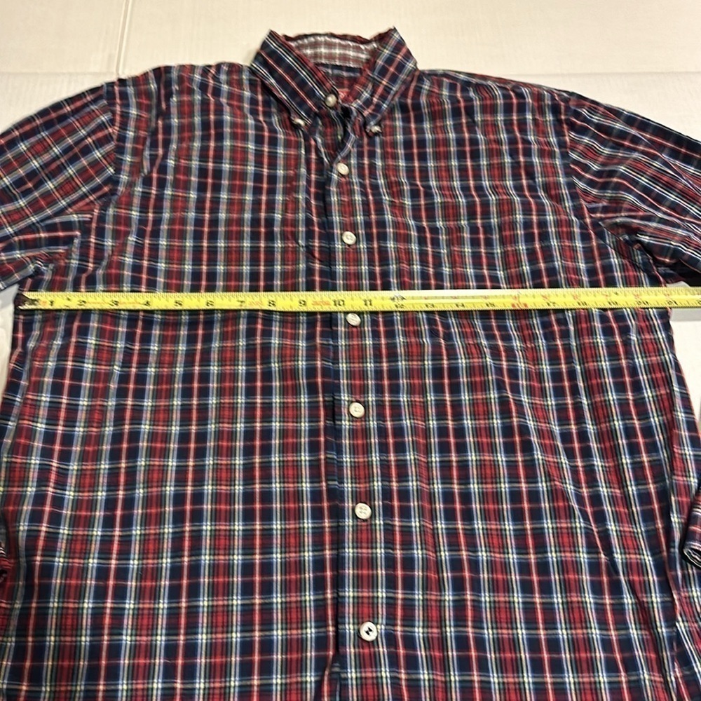 IZOD button up plaid long sleeve lightweight shirt navy red green white yellow - Picture 2 of 8